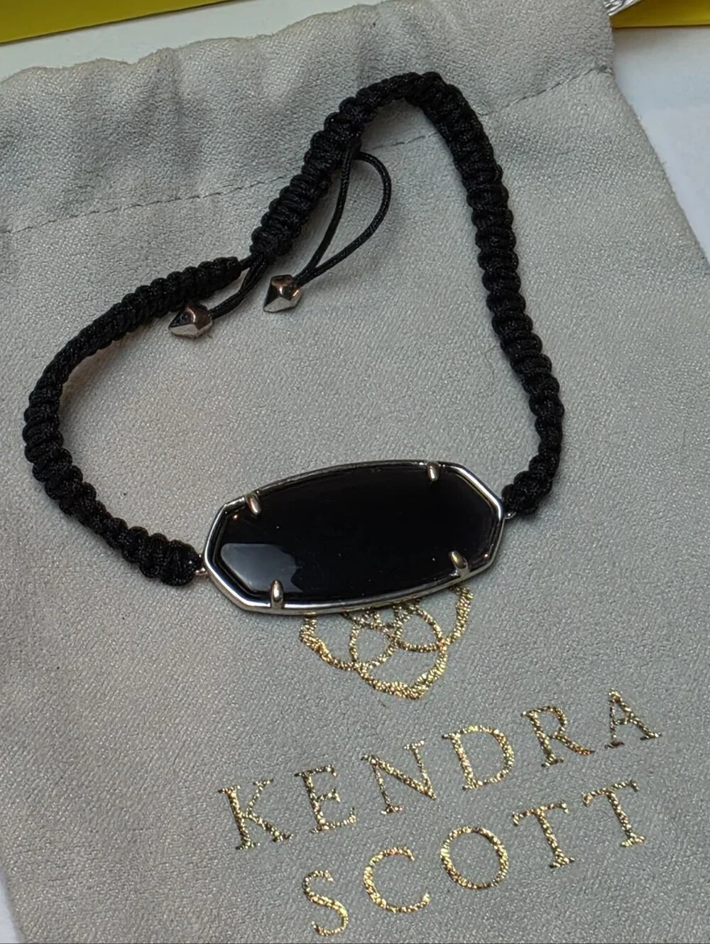 Kendra Scott Black Elle Adjustable Macrame Friendship Bracelet New